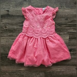 Carter's Pink Tulle Floral Embroidered Flutter Sleeve Dress